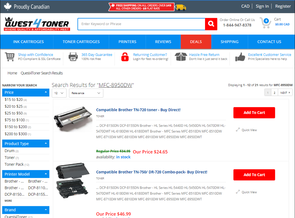 How to properly search for products on Quest4Toner.ca