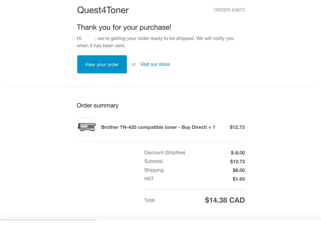 Tracking your order online or via the email