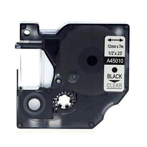 Compatible Dymo D1 45010 12mm (0.5 Inch) Black on Clear Compatible Label Tape