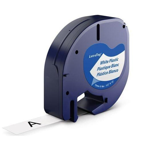 Compatible Dymo 91331 LetraTag Label Tape, 12mm (1/2 Inch) by 13' Black on White Plastic